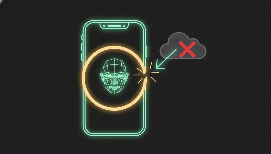A phone showing a face mesh with a crossed-out cloud — the photo is not uploaded